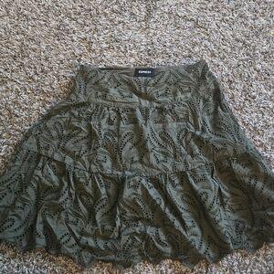 Express Dark Green Textured A-Line Skirt